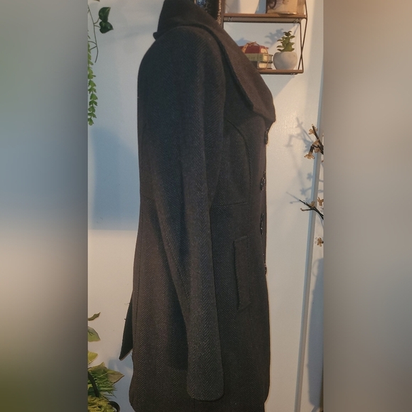 Reitmans Grey Herringbone Wool Blend Mid Length Pea Coat - Picture 5 of 7